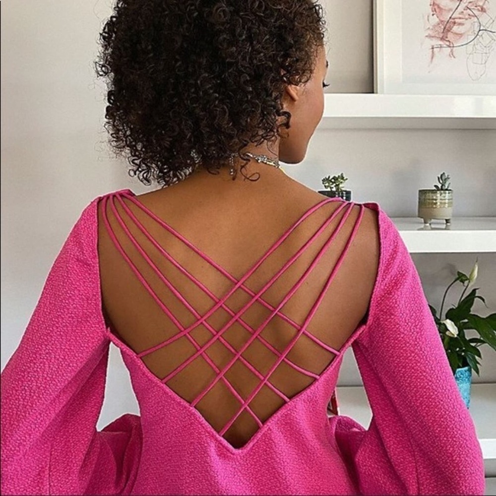 Free People Strappy Crisscross Open Back Blouse Long Sleeve Black Women XS